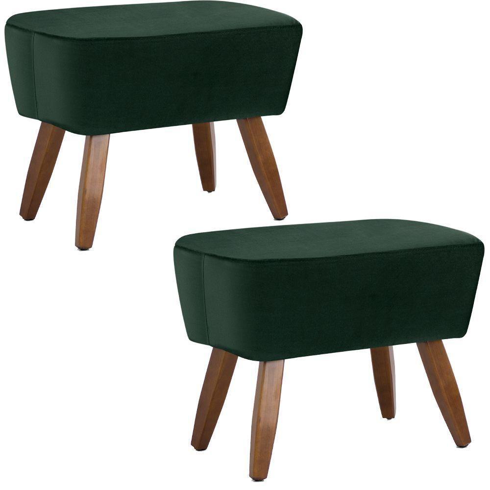 Kit 02 Puffs Pés De Madeira Fixo Juliet Veludo Verde C-303 - 1