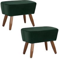 Kit 02 Puffs Pés De Madeira Fixo Juliet Veludo Verde C-303 - 1