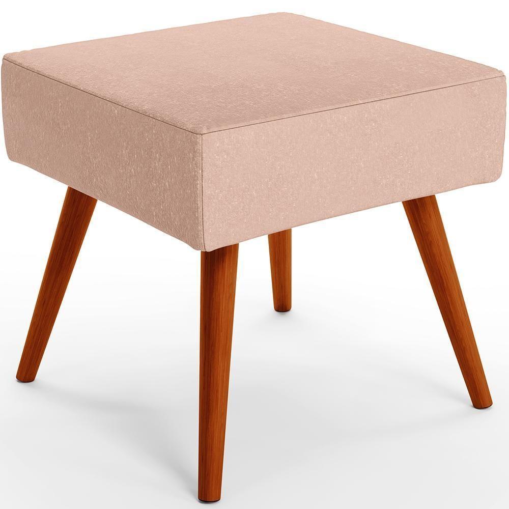 Kit 02 Puffs Banqueta Decorativa Com Pés Palito Linho Rosê - 6