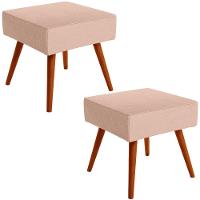 Kit 02 Puffs Banqueta Decorativa Com Pés Palito Linho Rosê - 1