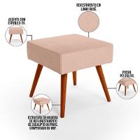 Kit 02 Puffs Banqueta Decorativa Com Pés Palito Linho Rosê