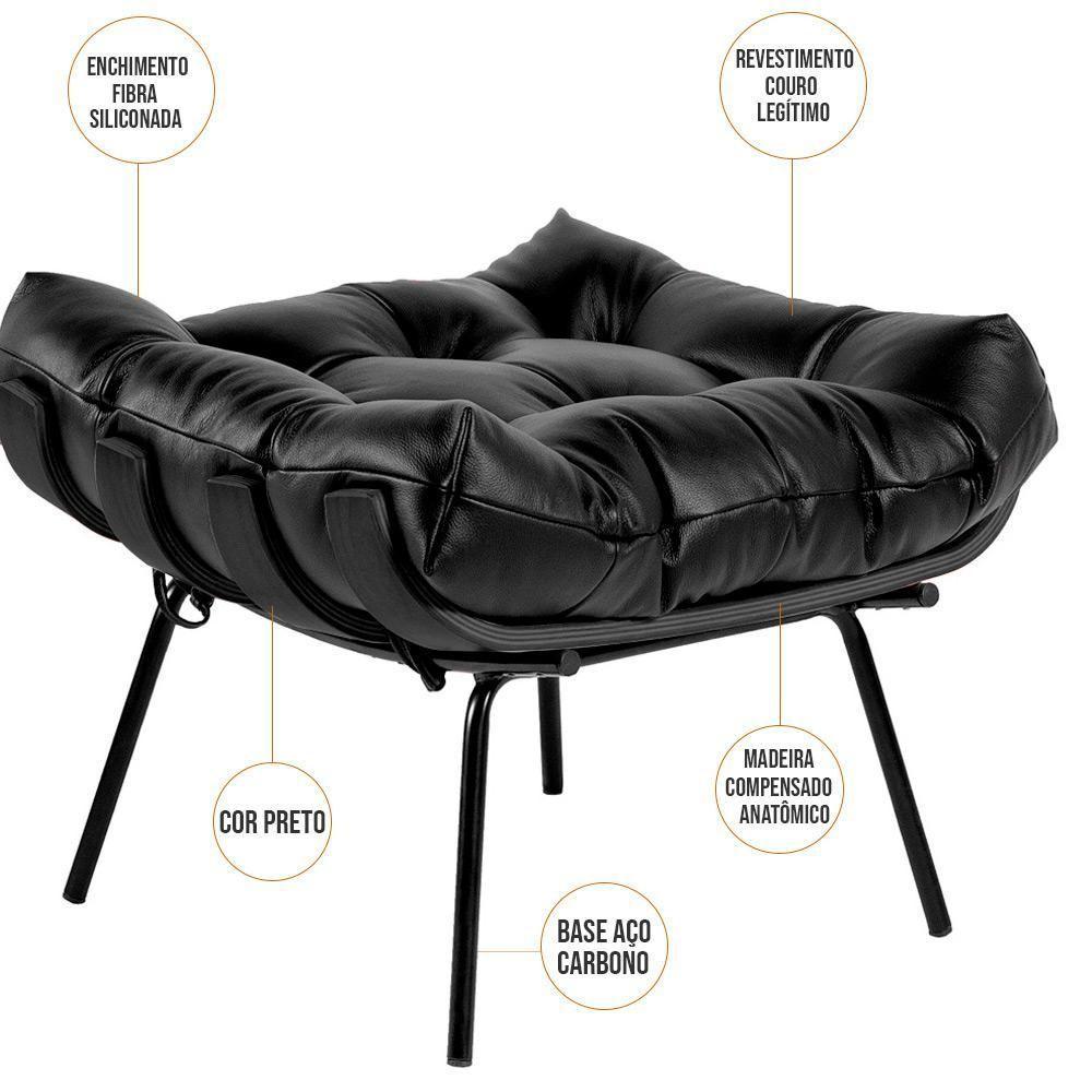 Kit 02 Puffs Costela Preto L04 Couro Preto - 3