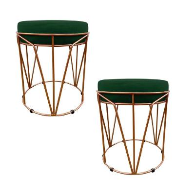 Kit 02 Puffs Multiuso Com Mesa 2 Em 1 Suede Verde Base Cobre