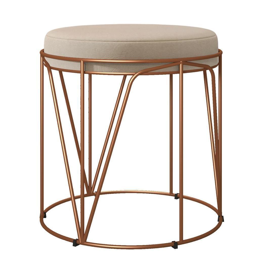 Kit 02 Puffs Decorativo Aramado Bronze Zaya L02 Suede Bege - 3