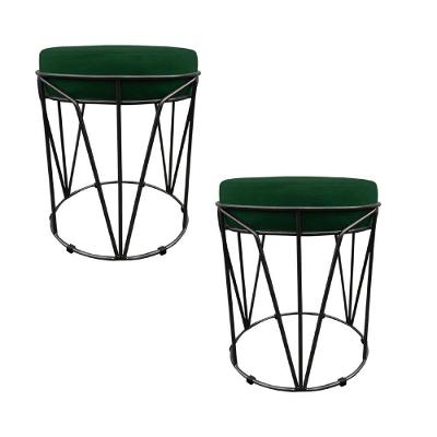 Kit 02 Puffs Multiuso Com Mesa 2 Em 1 Suede Verde Base Preto