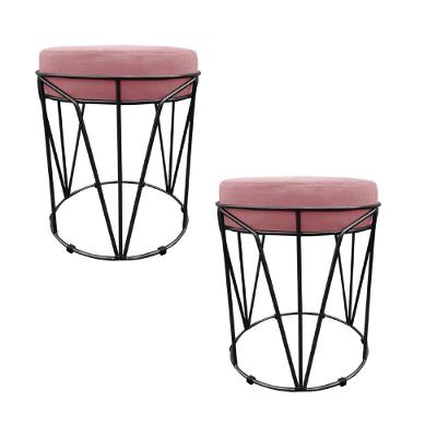 Kit 02 Puffs Multiuso Com Mesa 2 Em 1 Suede Rose Base Preto