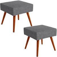 Kit 02 Puffs Banqueta Com Pés Palito Linho Cinza Escuro - 1