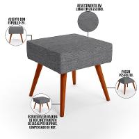 Kit 02 Puffs Banqueta Com Pés Palito Linho Cinza Escuro