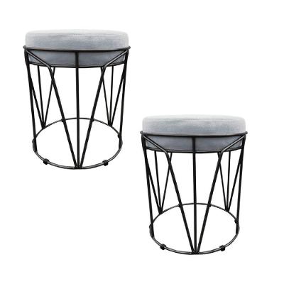 Kit 02 Puffs Multiuso Com Mesa 2 Em 1 Suede Cinza Base Preto