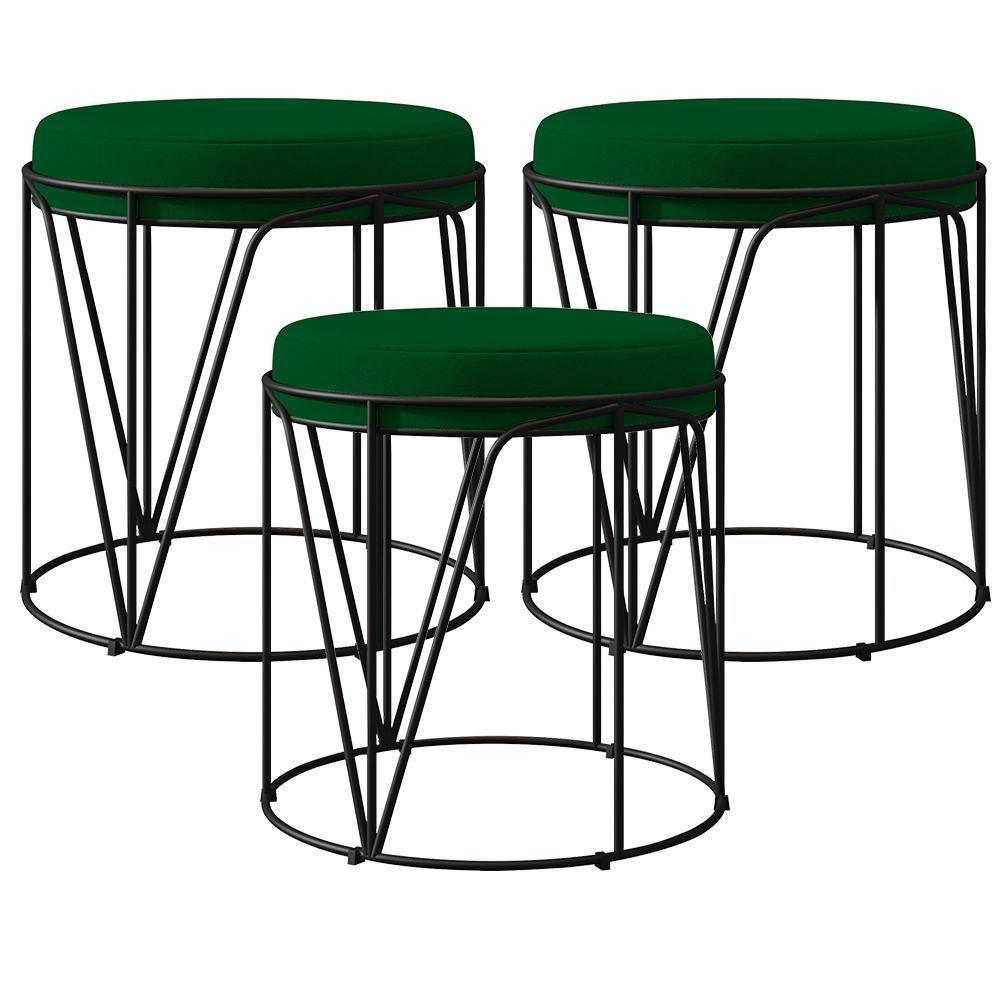 Kit 03 Puffs Aramado Preto Zaya L02 Suede Verde Musgo - 1