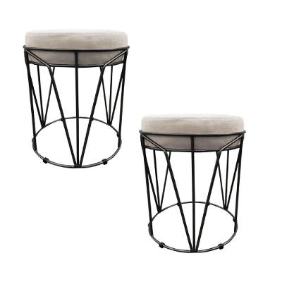 Kit 02 Puffs Multiuso Com Mesa 2 Em 1 Suede Bege Base Preto