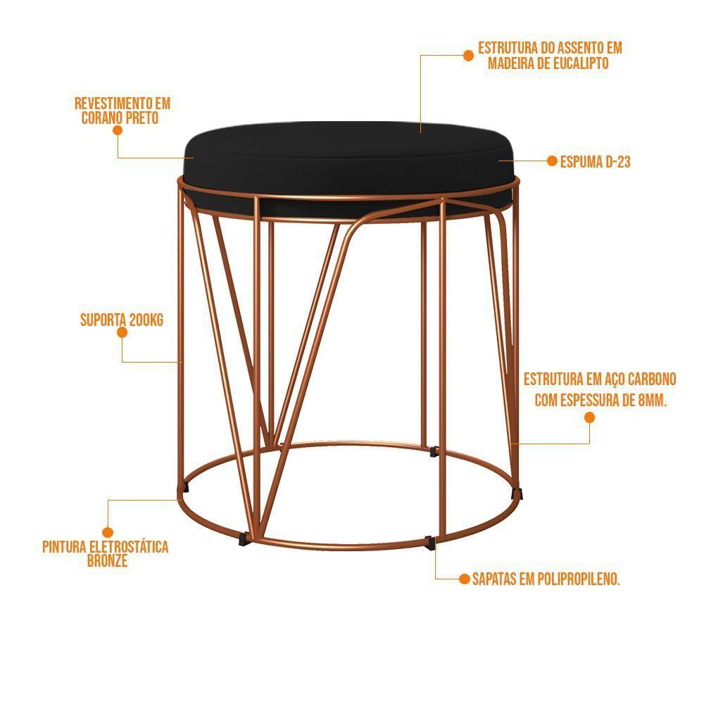 Kit 02 Puffs Decorativo Aramado Bronze Zaya L02 Corano Preto - 3