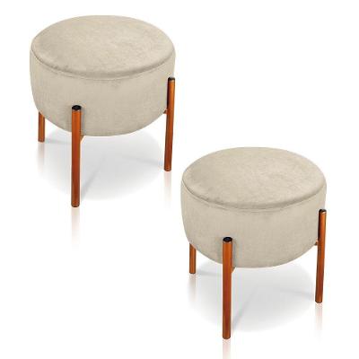Kit 02 Puffs Iron Suede Bege Base Metálica Cobre - D´rossi