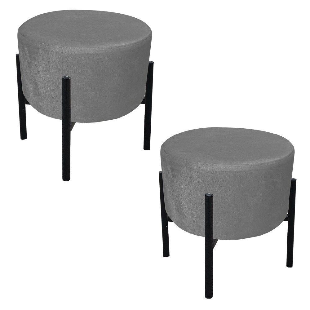 Kit 02 Puffs Iron Suede Grafite Base Palito D´rossi - 1