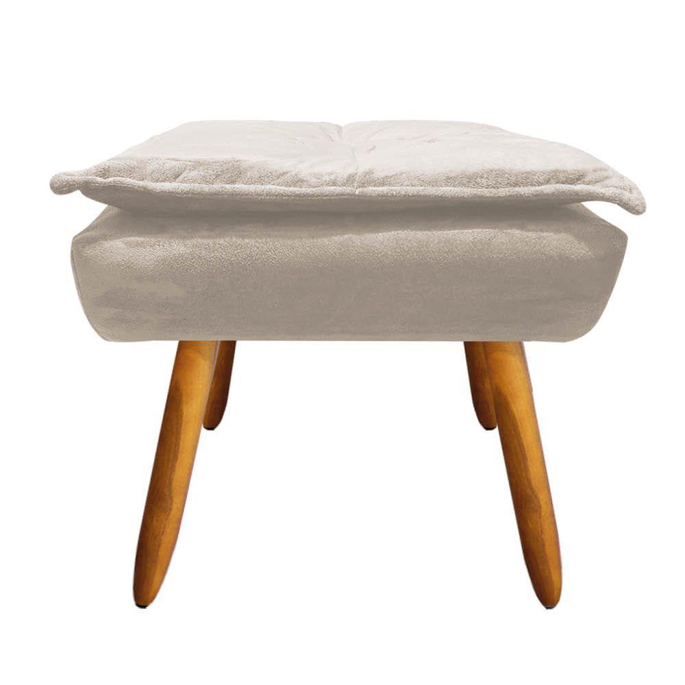 Kit 2 Puffs Opala Suede Bege Pés Palito Castanho D´rossi - 1