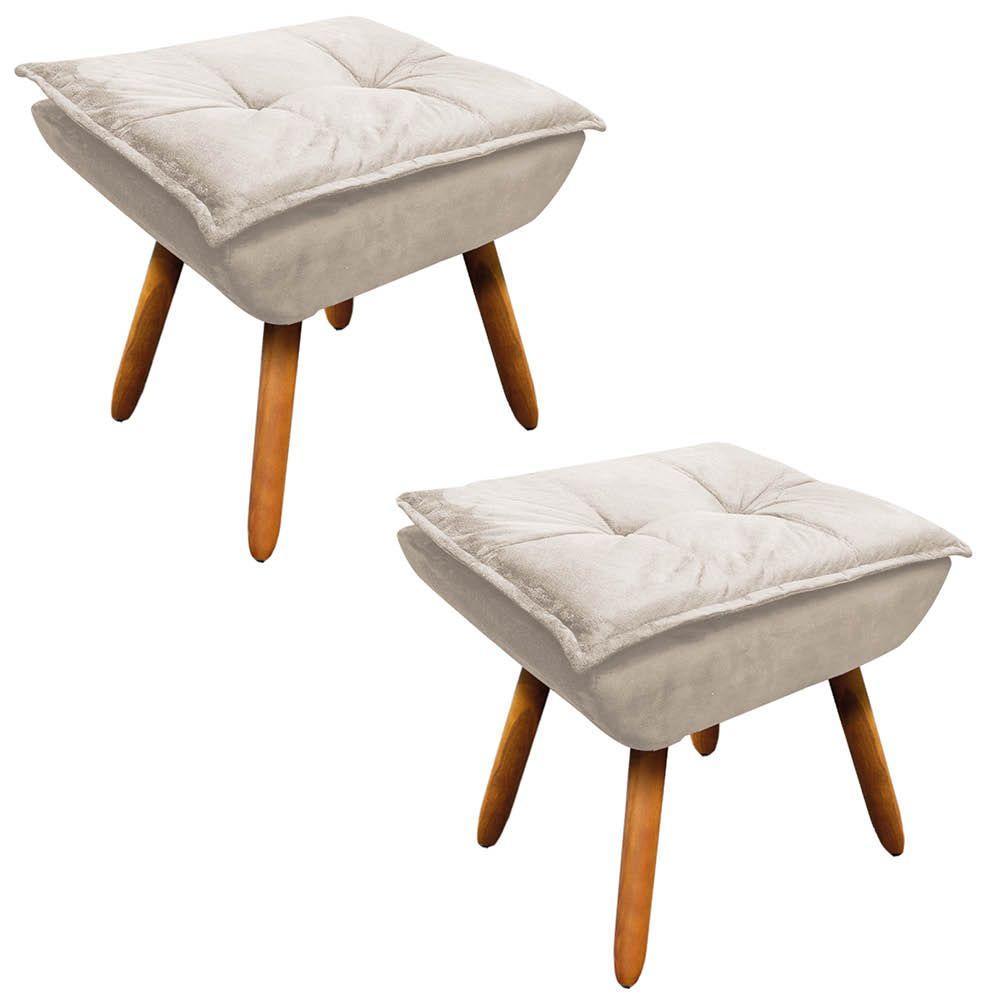 Kit 2 Puffs Opala Suede Bege Pés Palito Castanho D´rossi - 6