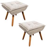 Kit 2 Puffs Opala Suede Bege Pés Palito Castanho D´rossi - 6