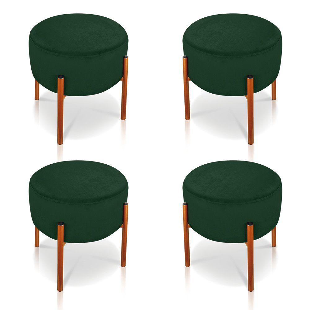 Kit 4 Puffs Iron Suede Verde Base Metáica Cobre - 1