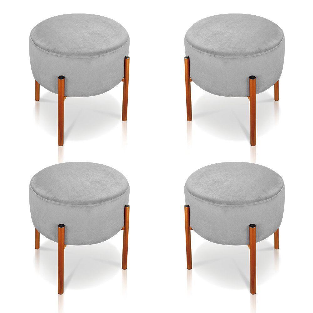 Kit 4 Puffs Iron Suede Cinza Base Cobre - 1