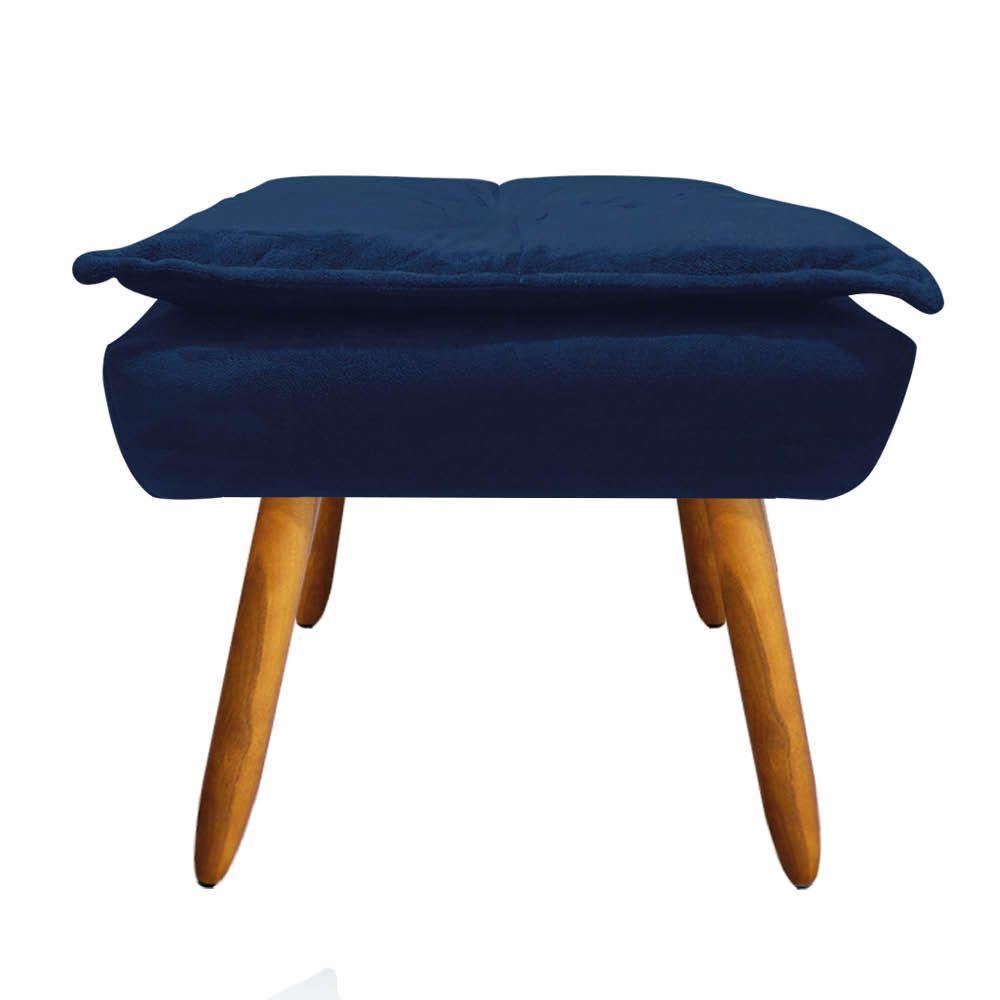 Kit 2 Puffs Opala Suede Azul Marinho Pés Palito Castanho - 5