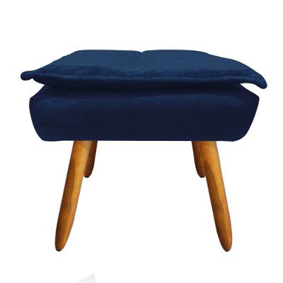 Kit 2 Puffs Opala Suede Azul Marinho Pés Palito Castanho