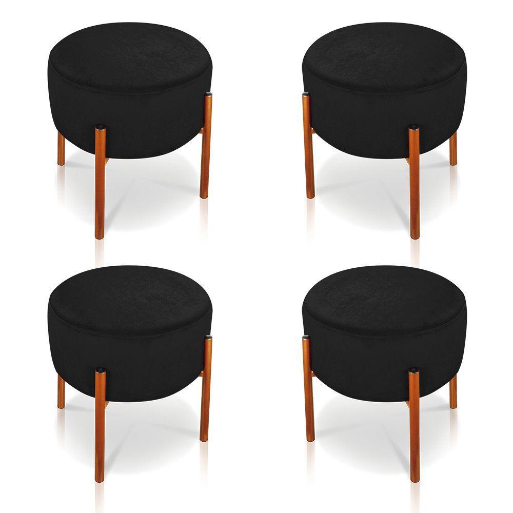 Kit 4 Puffs Iron Suede Preto Base Cobre - 1