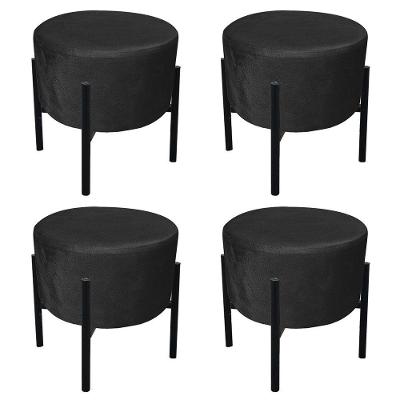 Kit 04 Puffs Iron Suede Preto Base Palito D´rossi