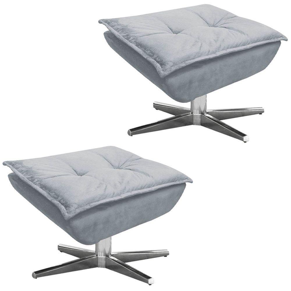 Kit 2 Puff'S Decorativos Base Giratória Cromada Charger Suede Cinza G19 - Gran Belo - 1