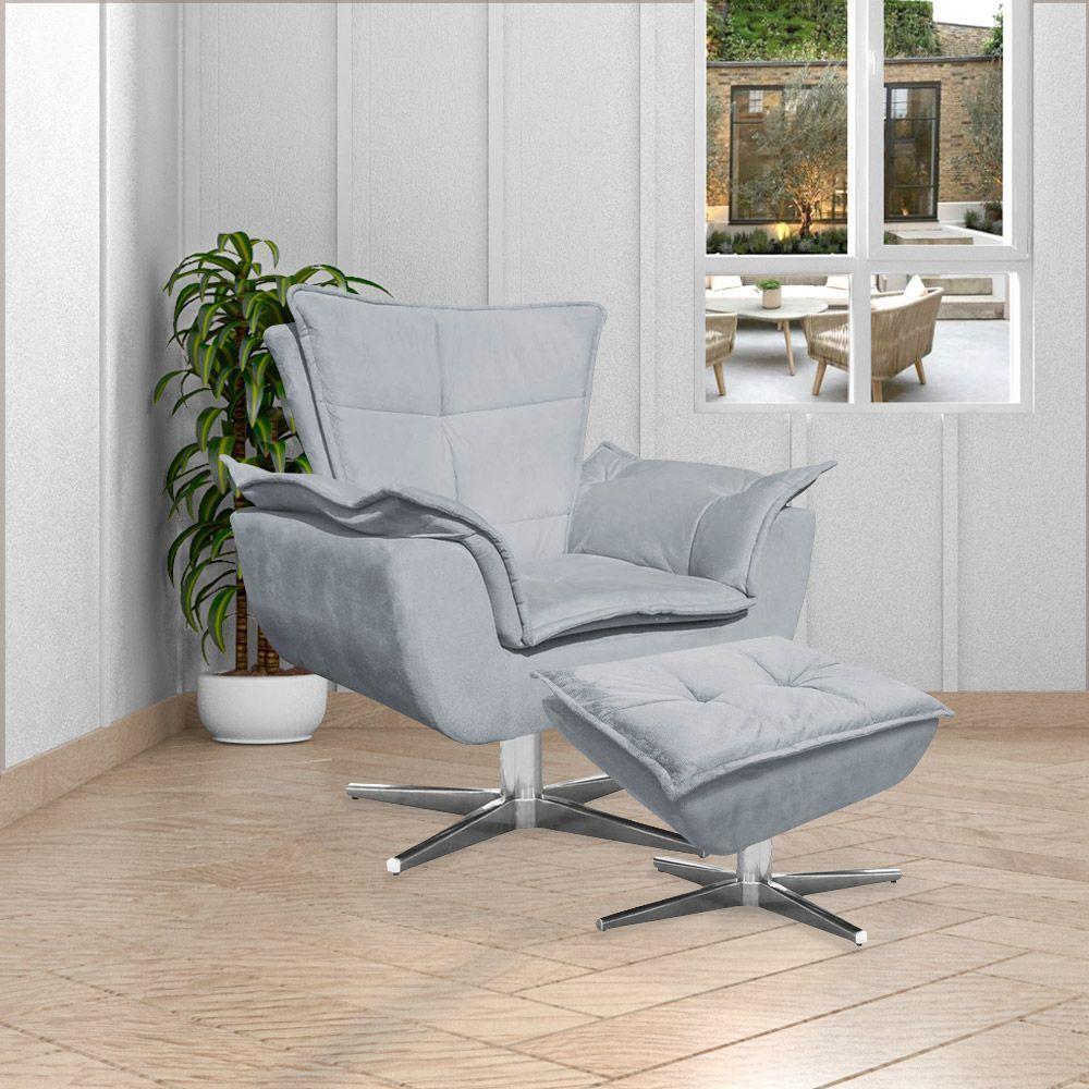 Kit 2 Puff'S Decorativos Base Giratória Cromada Charger Suede Cinza G19 - Gran Belo - 8