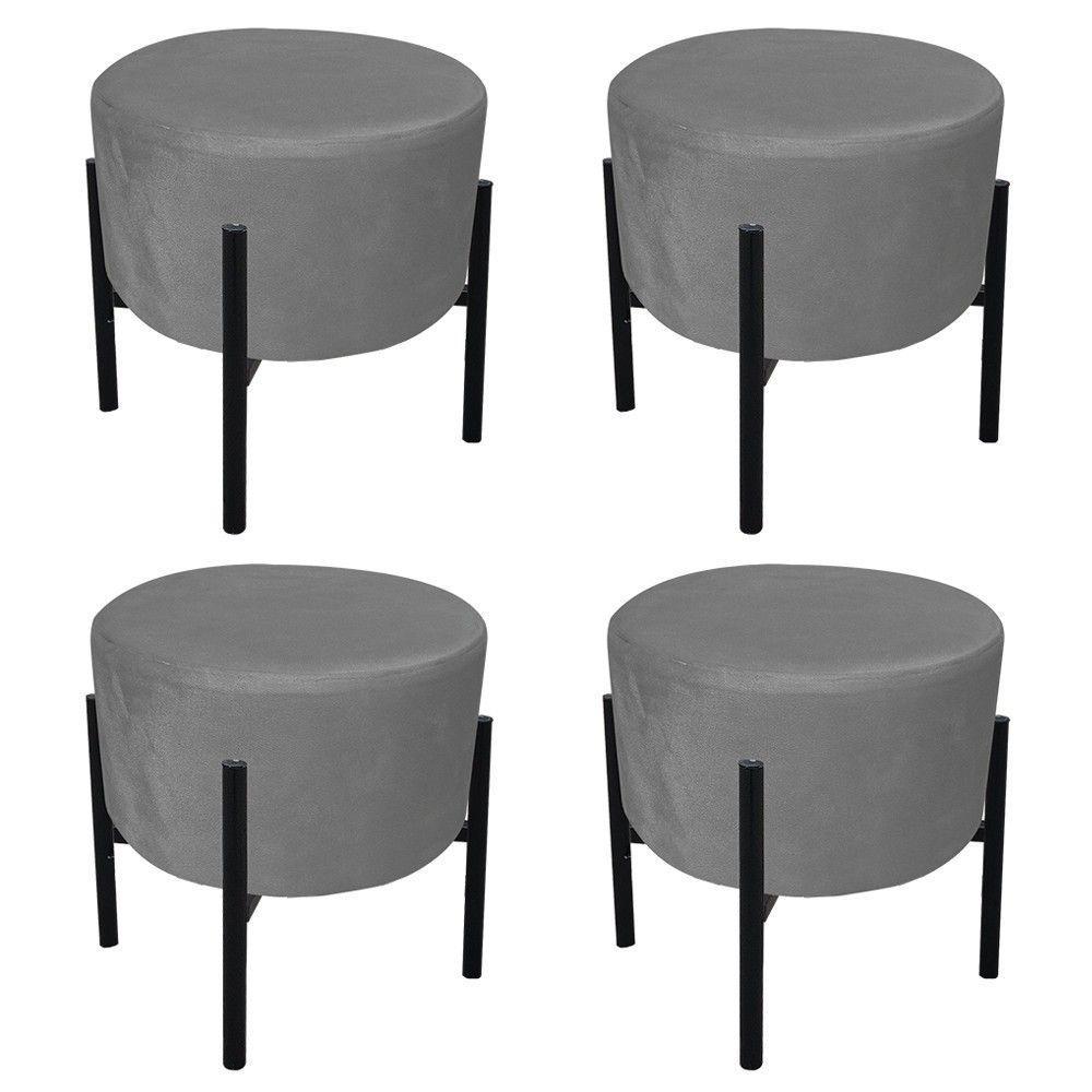 Kit 04 Puffs Iron Suede Grafite Base Palito D´rossi - 1