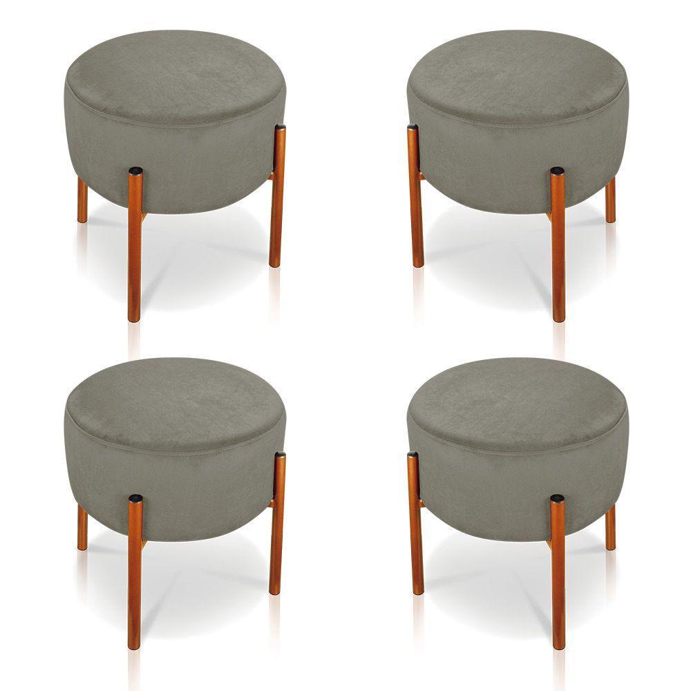 Kit 4 Puffs Iron Suede Marrom Rato Base Cobre - 1