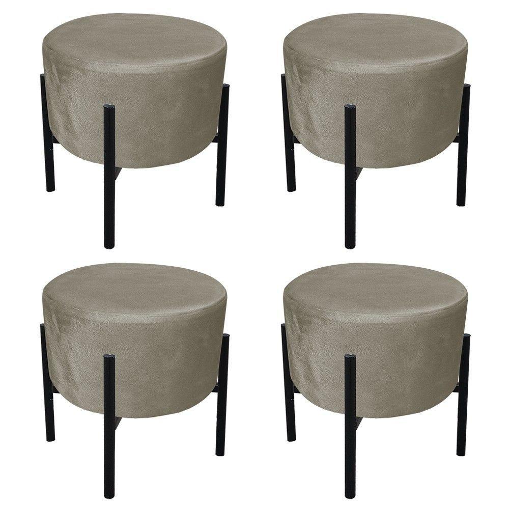 Kit 04 Puffs Iron Suede Marrom Rato Base Palito D´rossi - 1