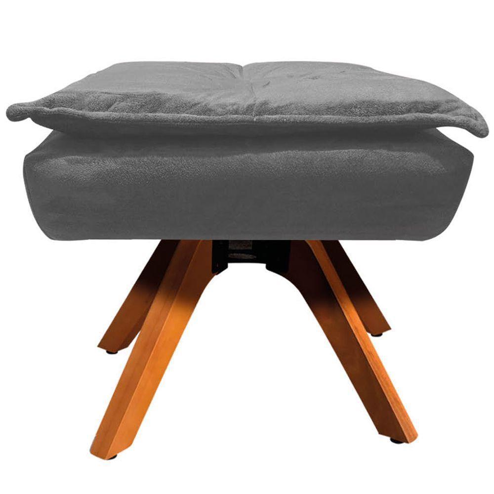 Kit 2 Puff'S Decorativos Base Giratória Em Madeira Charger Suede Grafite G19 - Gran Belo - 2