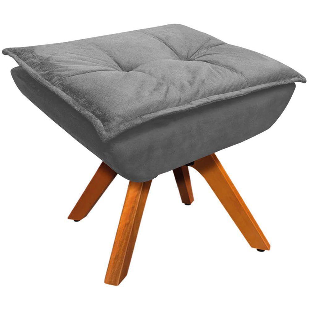 Kit 2 Puff'S Decorativos Base Giratória Em Madeira Charger Suede Grafite G19 - Gran Belo - 4