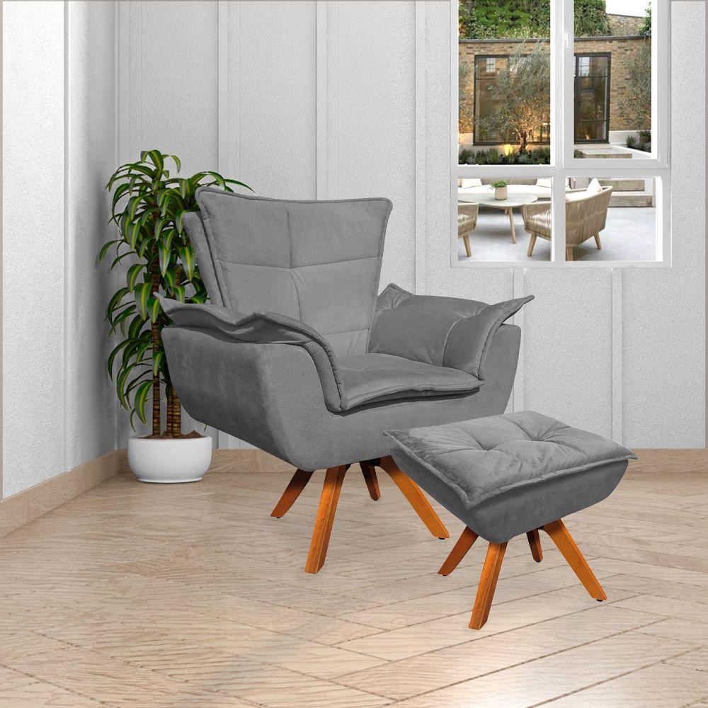 Kit 2 Puff'S Decorativos Base Giratória Em Madeira Charger Suede Grafite G19 - Gran Belo - 8