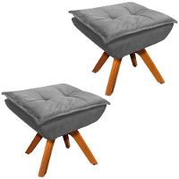 Kit 2 Puff'S Decorativos Base Giratória Em Madeira Charger Suede Grafite G19 - Gran Belo - 1