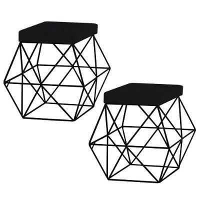 Kit 2 Puffs Decorativo Base Preto Trixie Veludo Preto