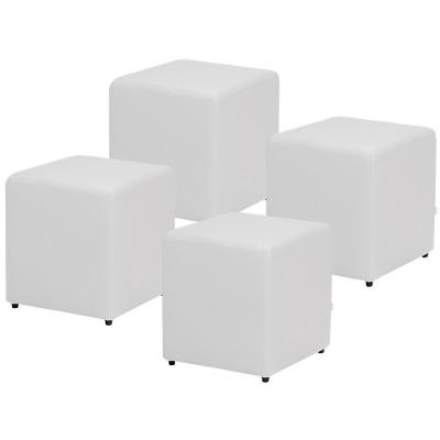 Kit 04 Puffs Quadrado L02 Corino Branco