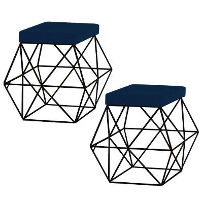 Kit 2 Puffs Decorativo Base Preto Trixie Veludo Azul