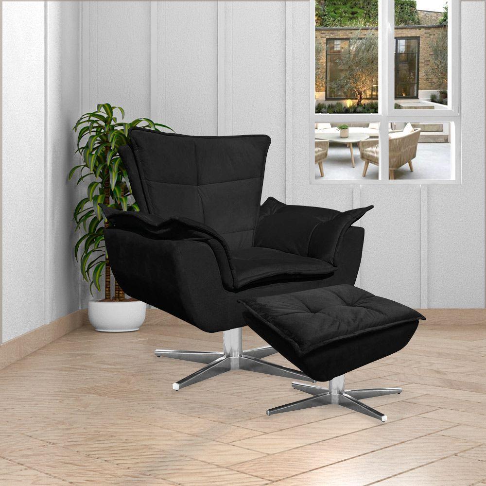 Kit 2 Puff'S Decorativos Base Giratória Cromada Charger Suede Preto G19 - Gran Belo - 8