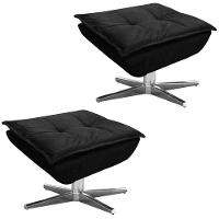 Kit 2 Puff'S Decorativos Base Giratória Cromada Charger Suede Preto G19 - Gran Belo - 1