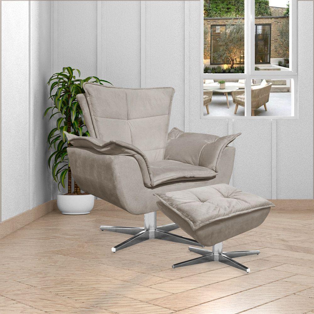 Kit 2 Puff'S Decorativos Base Giratória Cromada Charger Suede Nude G19 - Gran Belo - 8