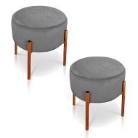 Kit 2 Puffs Iron Suede Grafite Base Metálica Cobre Drossi - 1