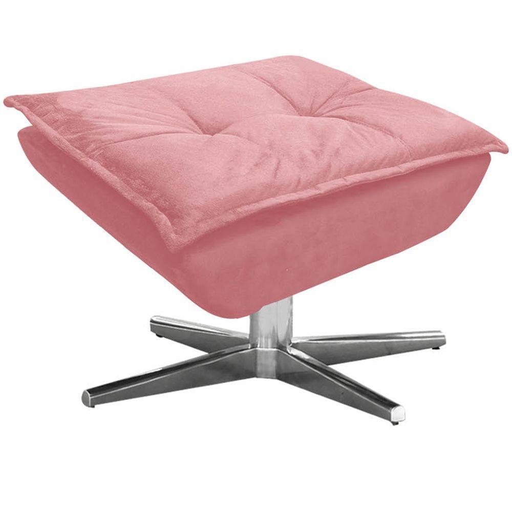 Kit 2 Puff'S Decorativos Base Giratória Cromada Charger Suede Rosê G19 - Gran Belo - 3