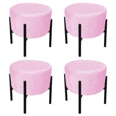 Kit 04 Puffs Iron Suede Rosa Bebê Base Palito D´rossi