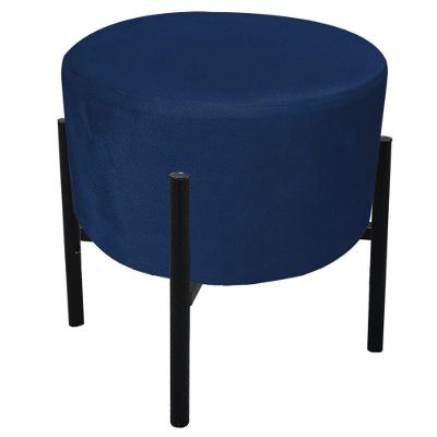 Kit 2 Puffs Iron Suede Azul Marinho Base Preto Palito Drossi