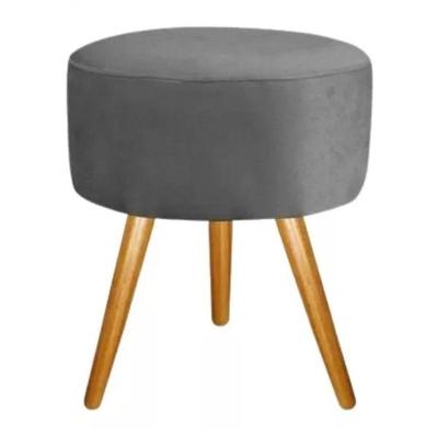 Puff Banqueta Retro Redondo Suede Luxo Decora-cinza