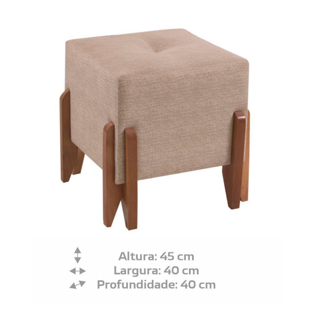 Puff Caio Decorativo Com Linho Bege E Pés Em Madeira - 2