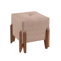 Puff Caio Decorativo Com Linho Bege E Pés Em Madeira - 1