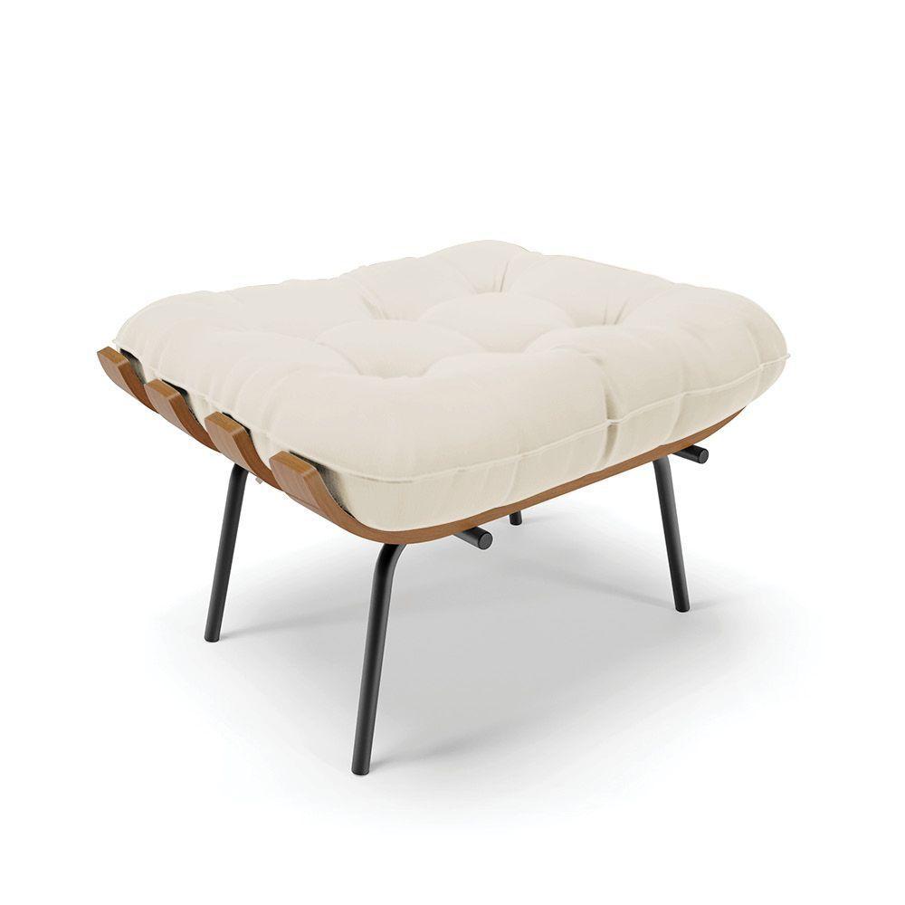 Puff Costela Veludo Bege Base Metálica Preto - D'Rossi - 1